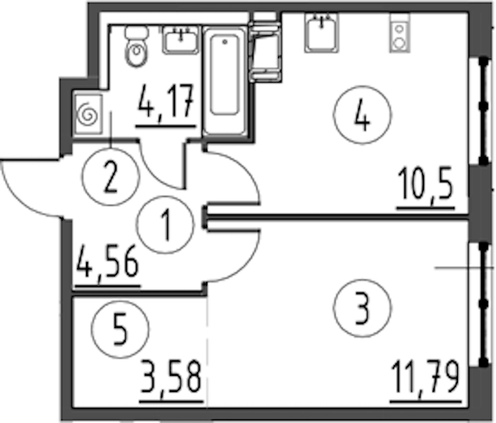 1-комнатная квартира 34.6 м², 4/13 эт., ЖК «Квартал Торики»